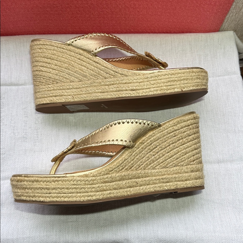 NWOT! Jack Rogers Metallic Gold Wedge Sandals - Picture 3 of 7
